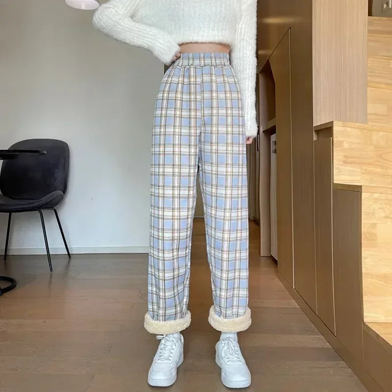 Korean Style Plush Wide-Leg Pants