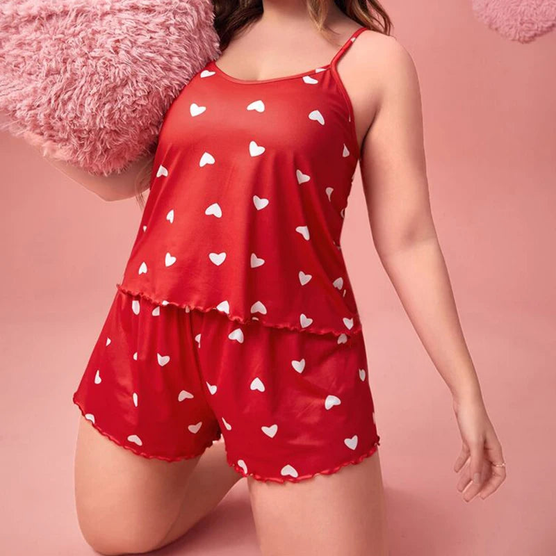 Plus-Size XL-5XL Sexy Printed Spaghetti Strap Pajama Set