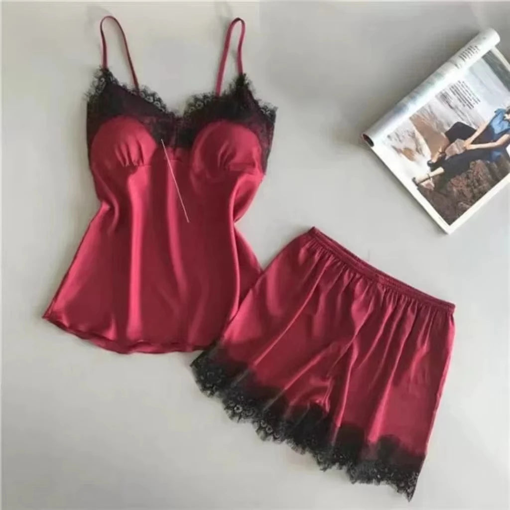 Sexy V-Neck Red Pajama Set