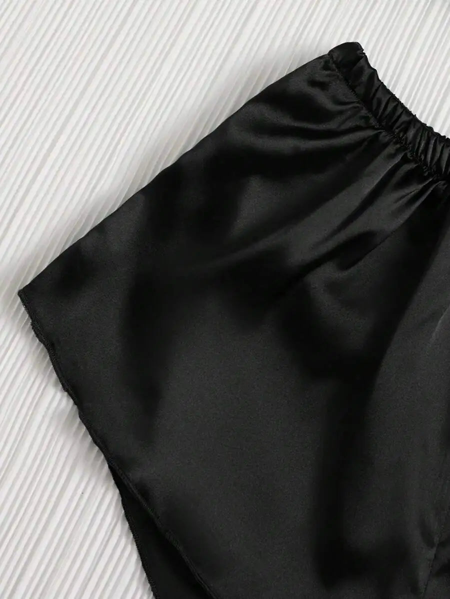 Red Solid 2 Piece Sets Women Pajama Set Sling Ladies Lace Satin Silk Sexy Frilled Underwear Fashion plus Lingerie Sleepwear Bra