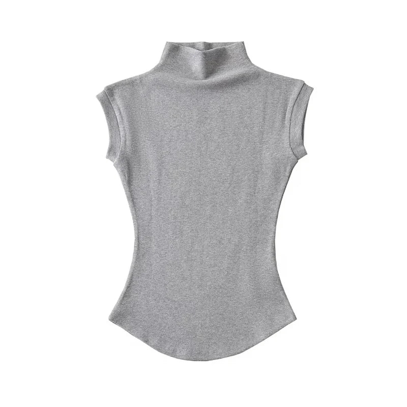 Turtleneck Sleeveless Tee – Trendy Everyday Wear