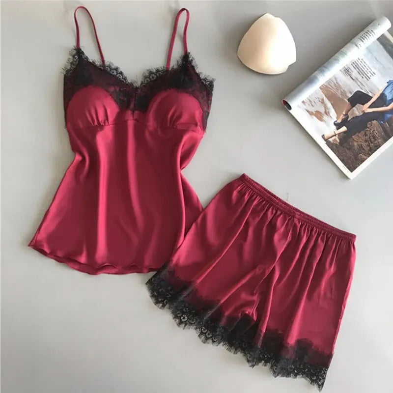 Sexy V-Neck Red Pajama Set