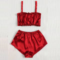 Red Solid 2 Piece Sets Women Pajama Set Sling Ladies Lace Satin Silk Sexy Frilled Underwear Fashion plus Lingerie Sleepwear Bra