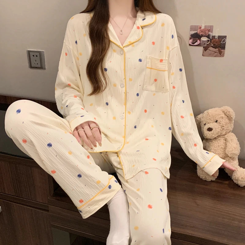 Pink Bow Pajamas Set – Long Sleeve Top & Elastic Waist Pants