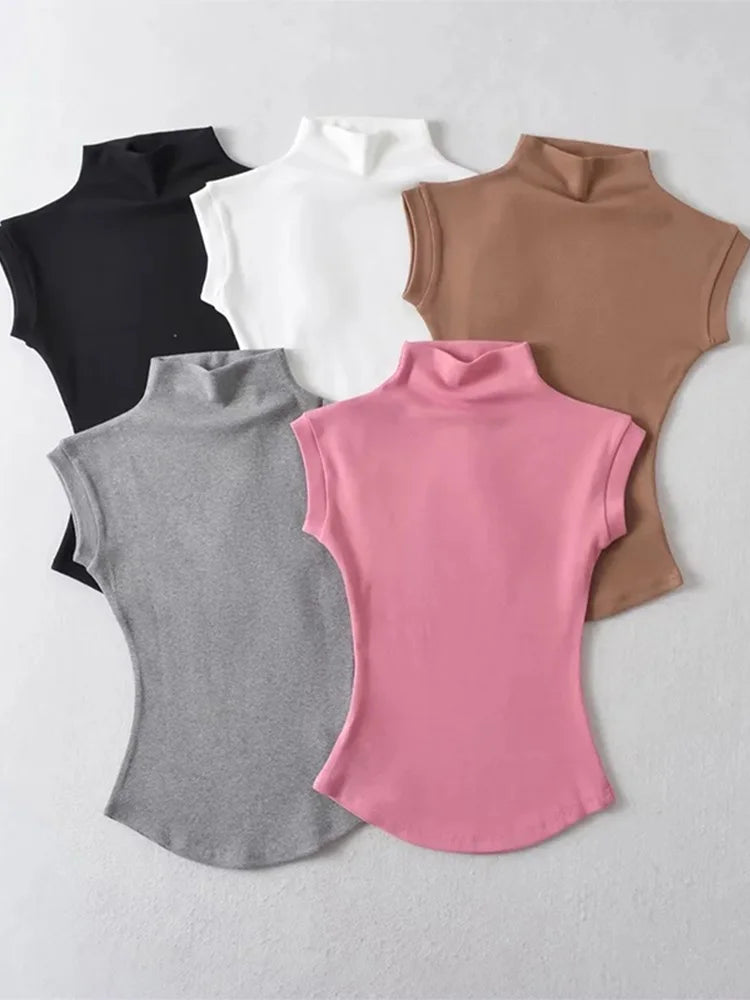 Turtleneck Sleeveless Tee – Trendy Everyday Wear
