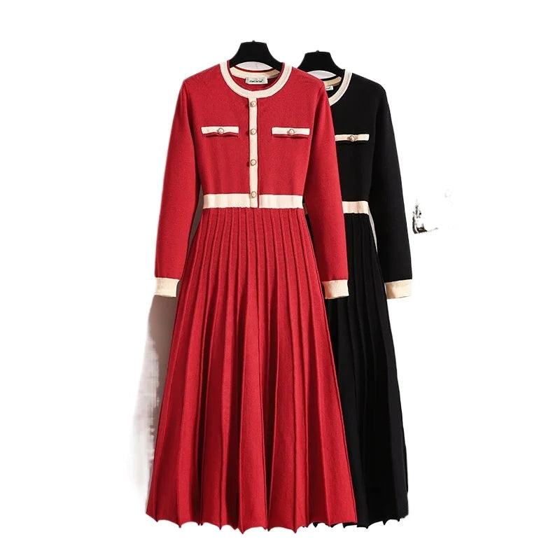 Women’s Casual Knit Maxi Dress – Long Sleeve A-Line Winter Dress with Pockets