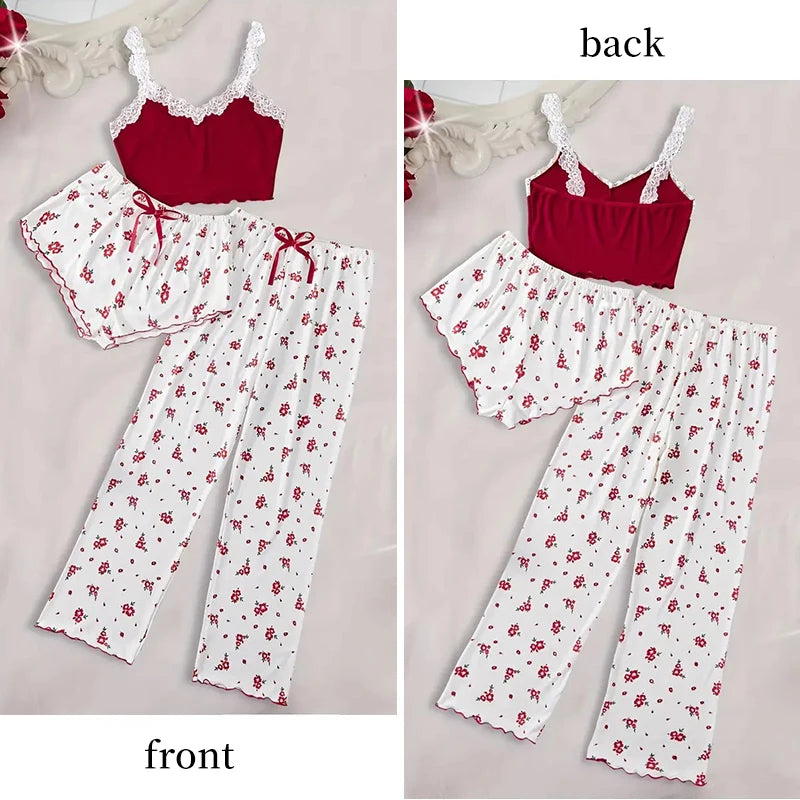 Valentine Floral Knit Pajama 3-Piece Set