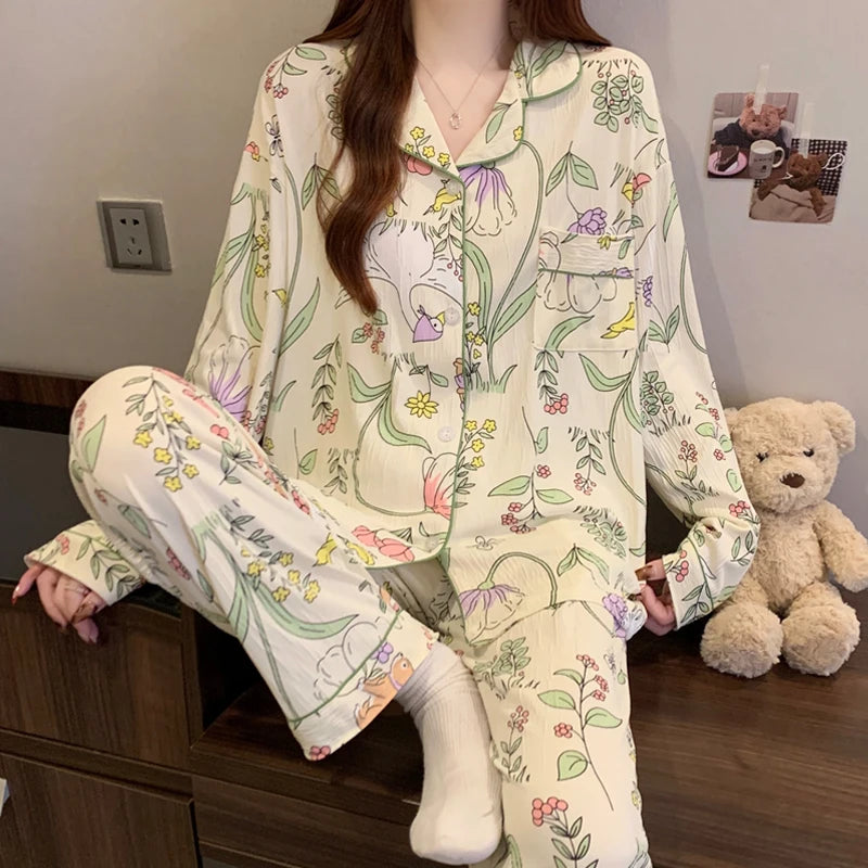 Pink Bow Pajamas Set – Long Sleeve Top & Elastic Waist Pants