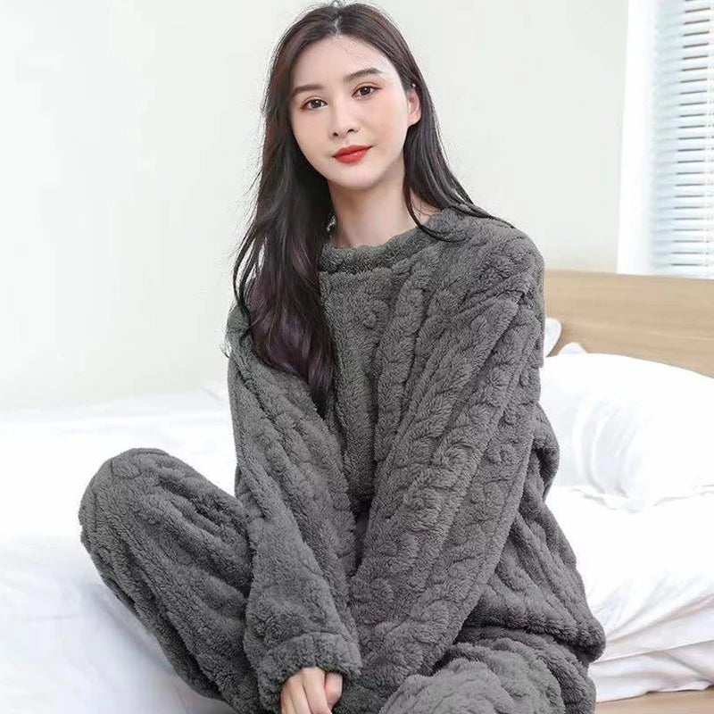 Thick Ribbed Fleece Pajama Set