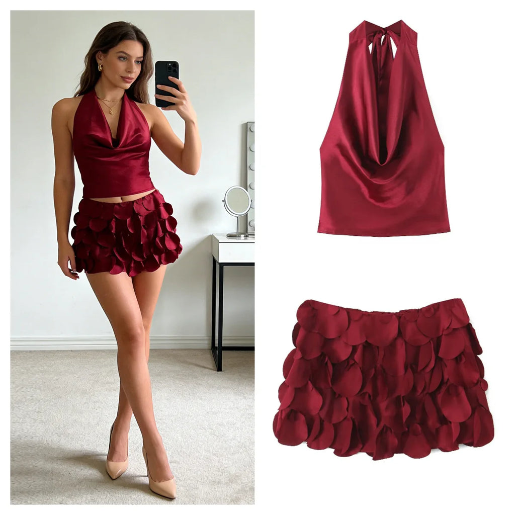Women’s Halter Neck Mini Skirt Set – Sexy 2 Piece Night Out Outfit