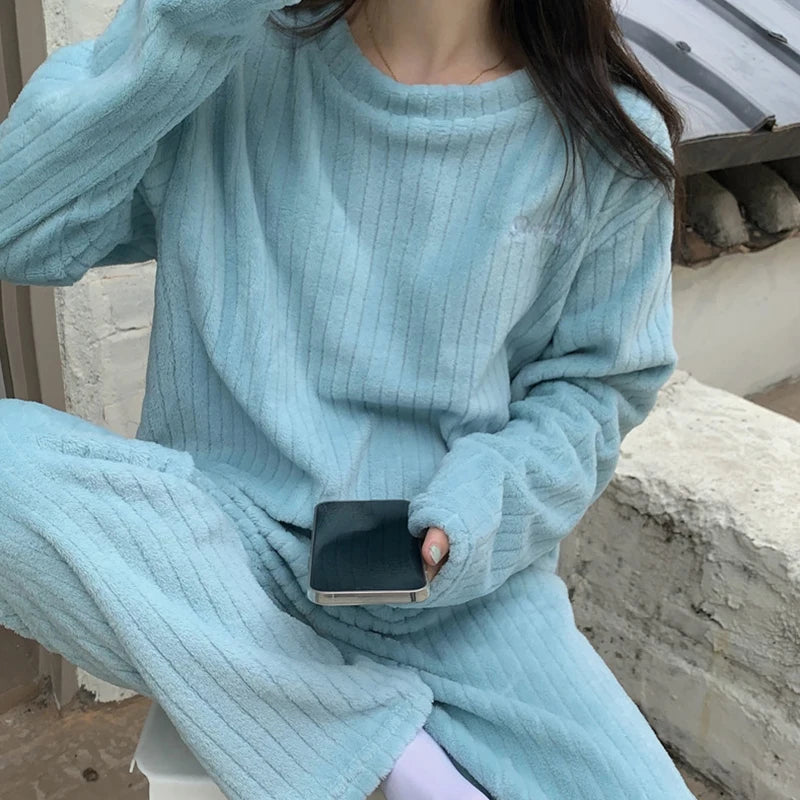 Thick Ribbed Fleece Pajama Set