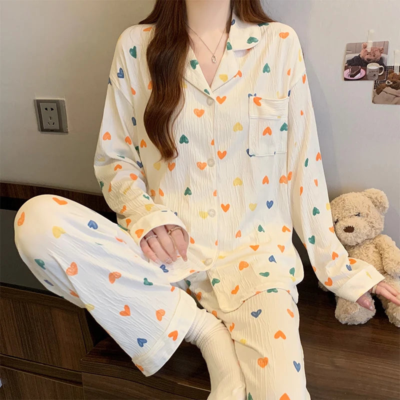Pink Bow Pajamas Set – Long Sleeve Top & Elastic Waist Pants