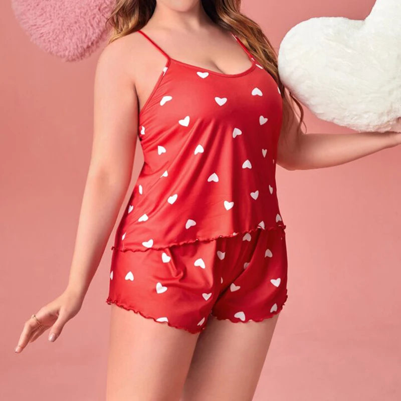 Plus-Size XL-5XL Sexy Printed Spaghetti Strap Pajama Set
