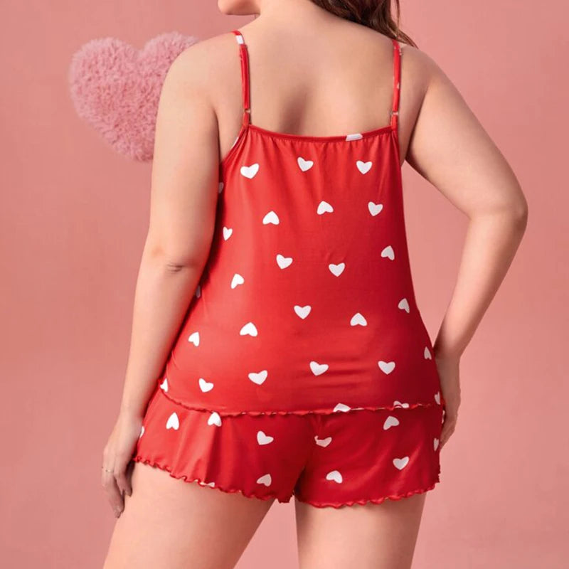 Plus-Size XL-5XL Sexy Printed Spaghetti Strap Pajama Set