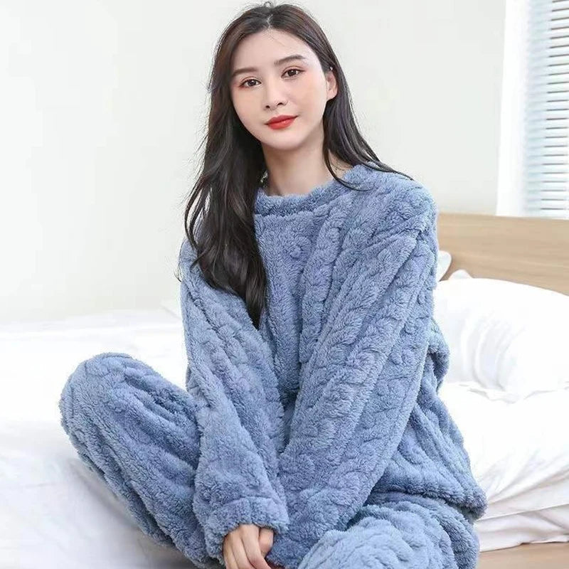 Thick Ribbed Fleece Pajama Set