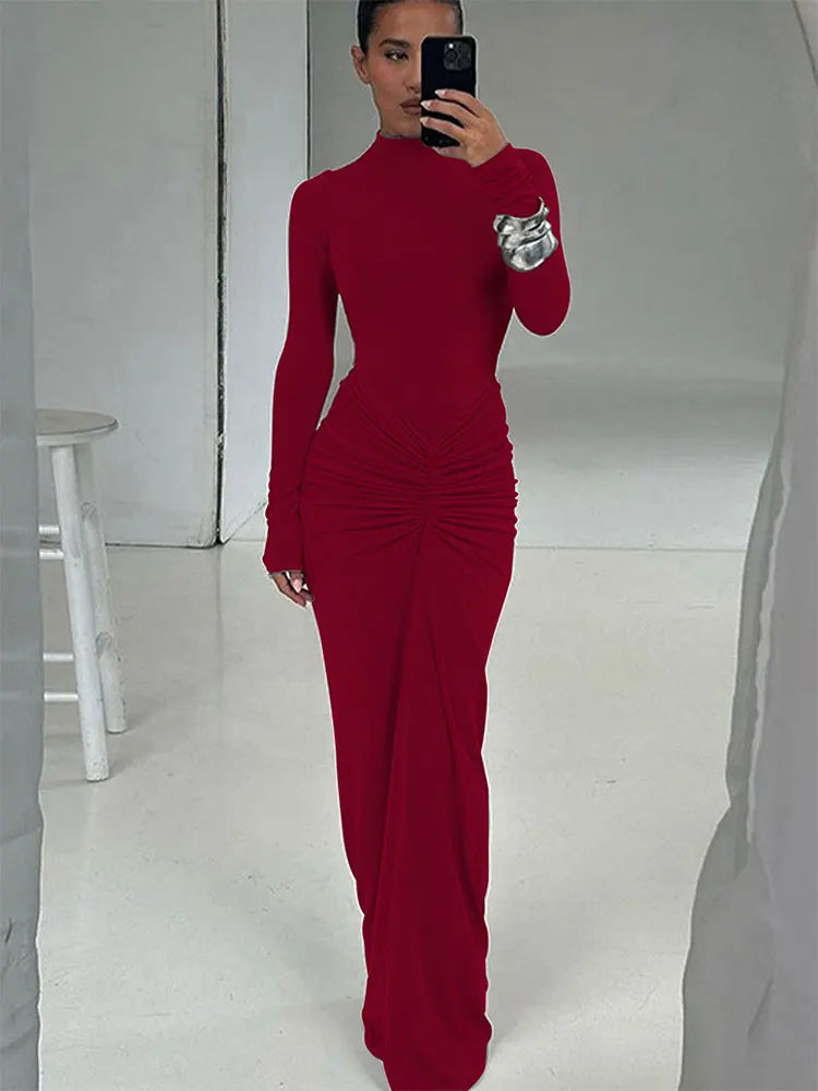 Women’s Long Sleeve Maxi Dress – Slim Fit Elegant Night Out Dress