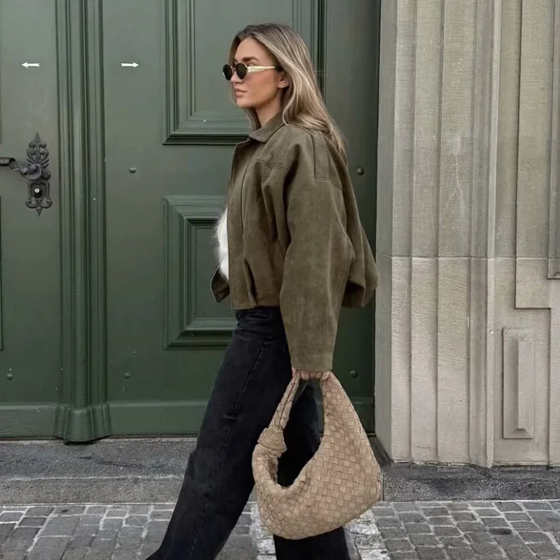 Fashion Turn-Down Collar Bomber Jacket