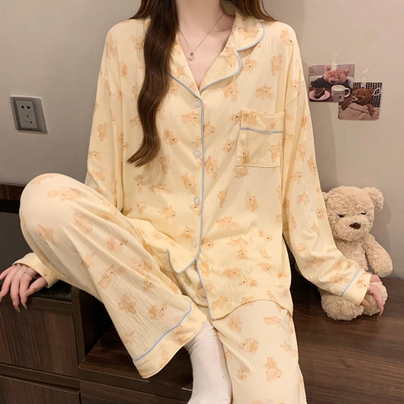 Pink Bow Pajamas Set – Long Sleeve Top & Elastic Waist Pants