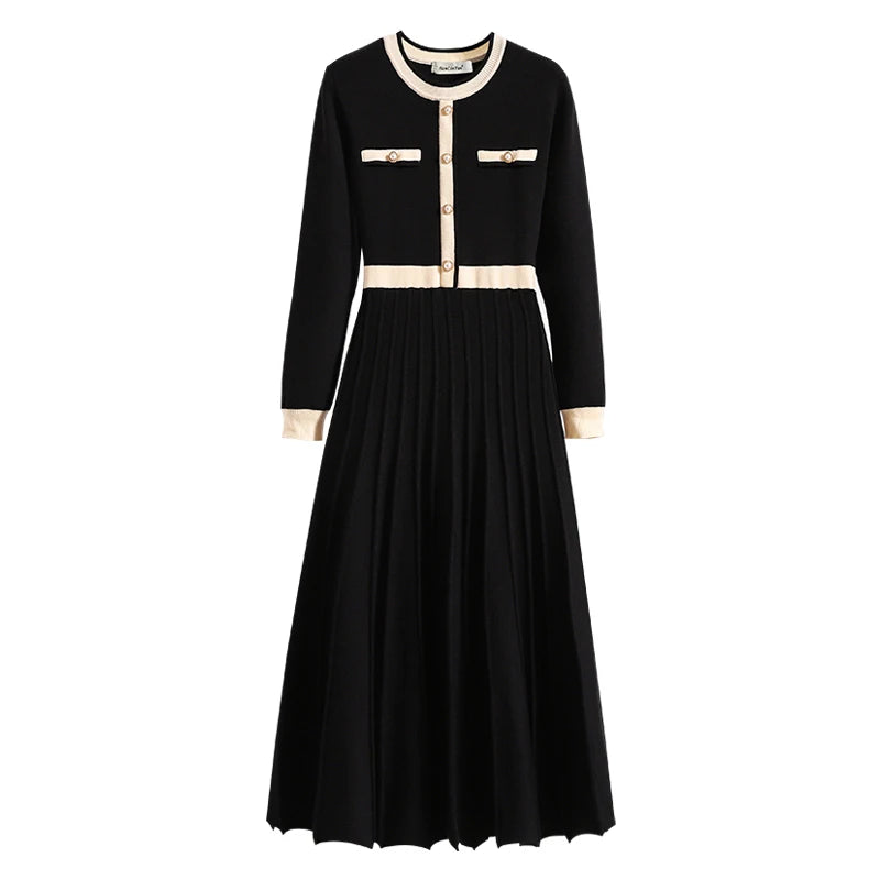 Women’s Casual Knit Maxi Dress – Long Sleeve A-Line Winter Dress with Pockets