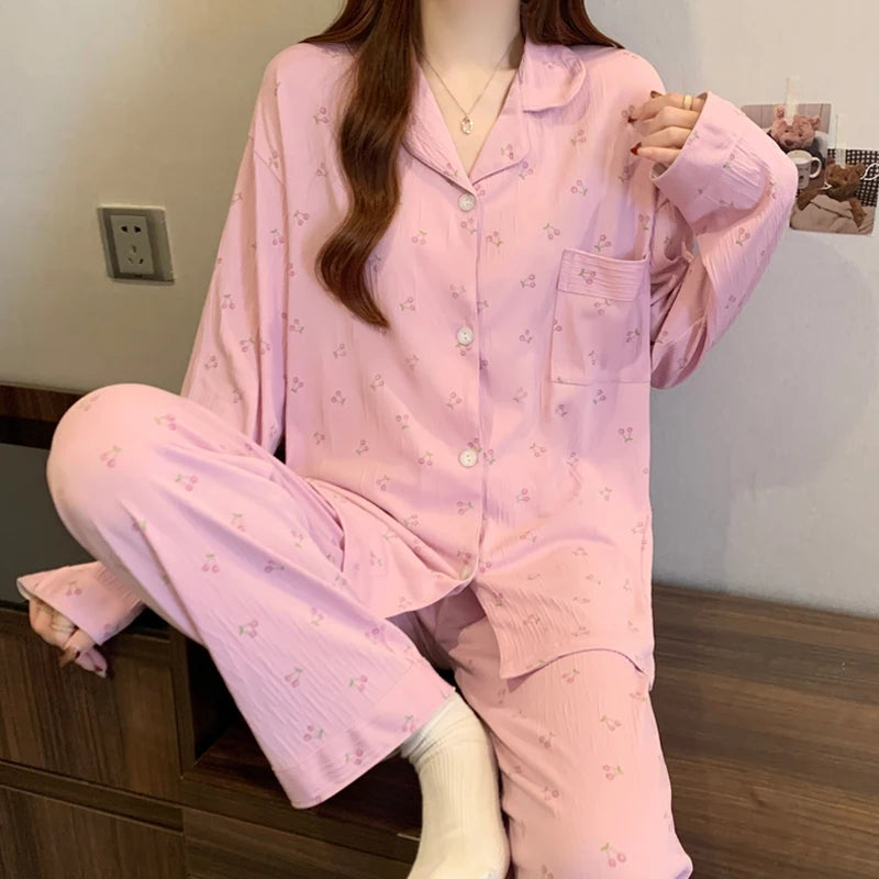 Pink Bow Pajamas Set – Long Sleeve Top & Elastic Waist Pants