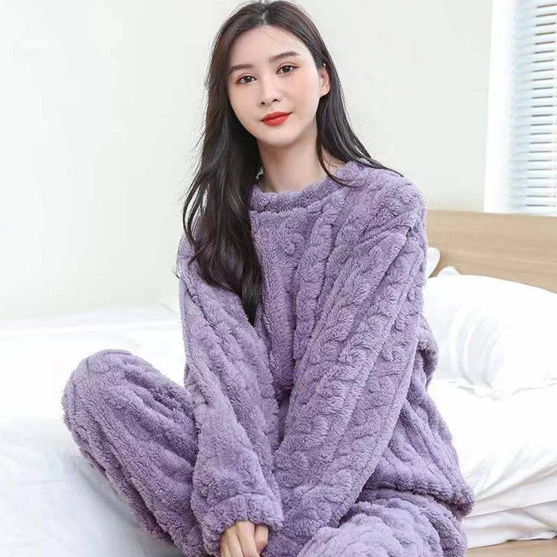 Thick Ribbed Fleece Pajama Set