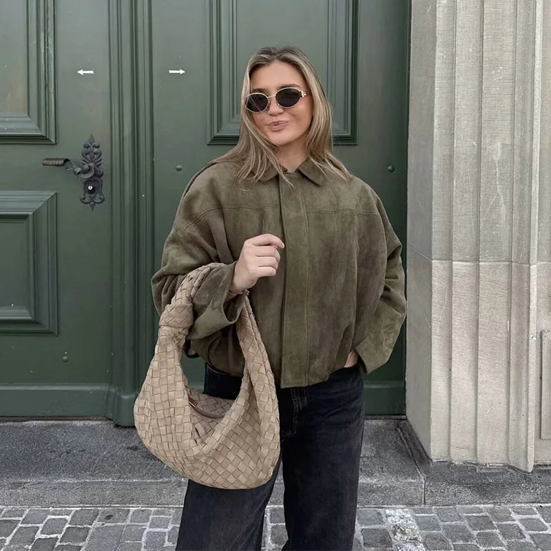 Fashion Turn-Down Collar Bomber Jacket