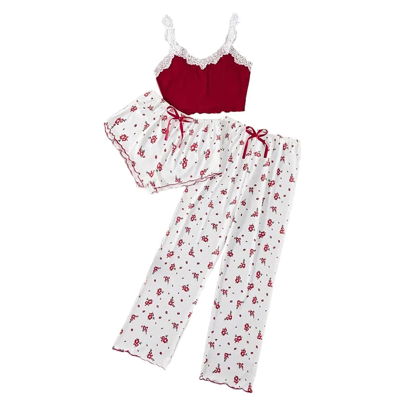 Valentine Floral Knit Pajama 3-Piece Set